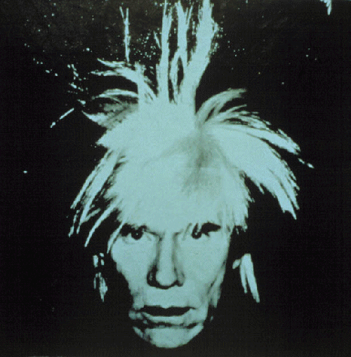 Andy Warhol wearing a startling wig