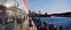 Artists rendering of the view of Pittsburgh from the Carnegie Science Center's point view hall