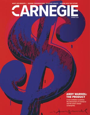 Cover of Carnegie magazine, Summer 2021, featuring a bold dollar sign illustration and the headline "Andy Warhol: The Product."