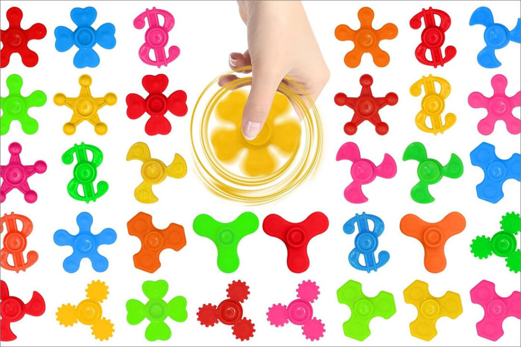 an array of colorful fidget spinners 