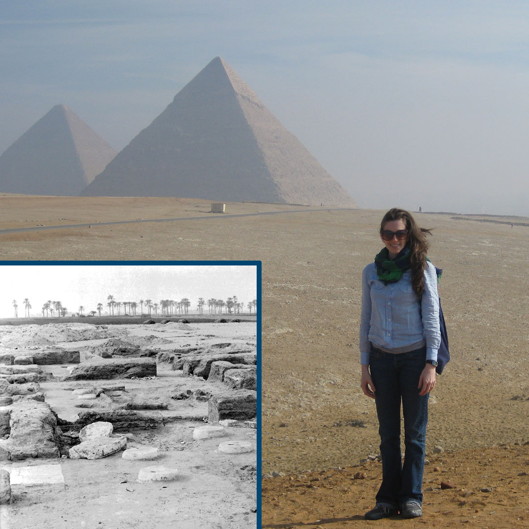 Dr. Lisa Haney in front of the Pyramids