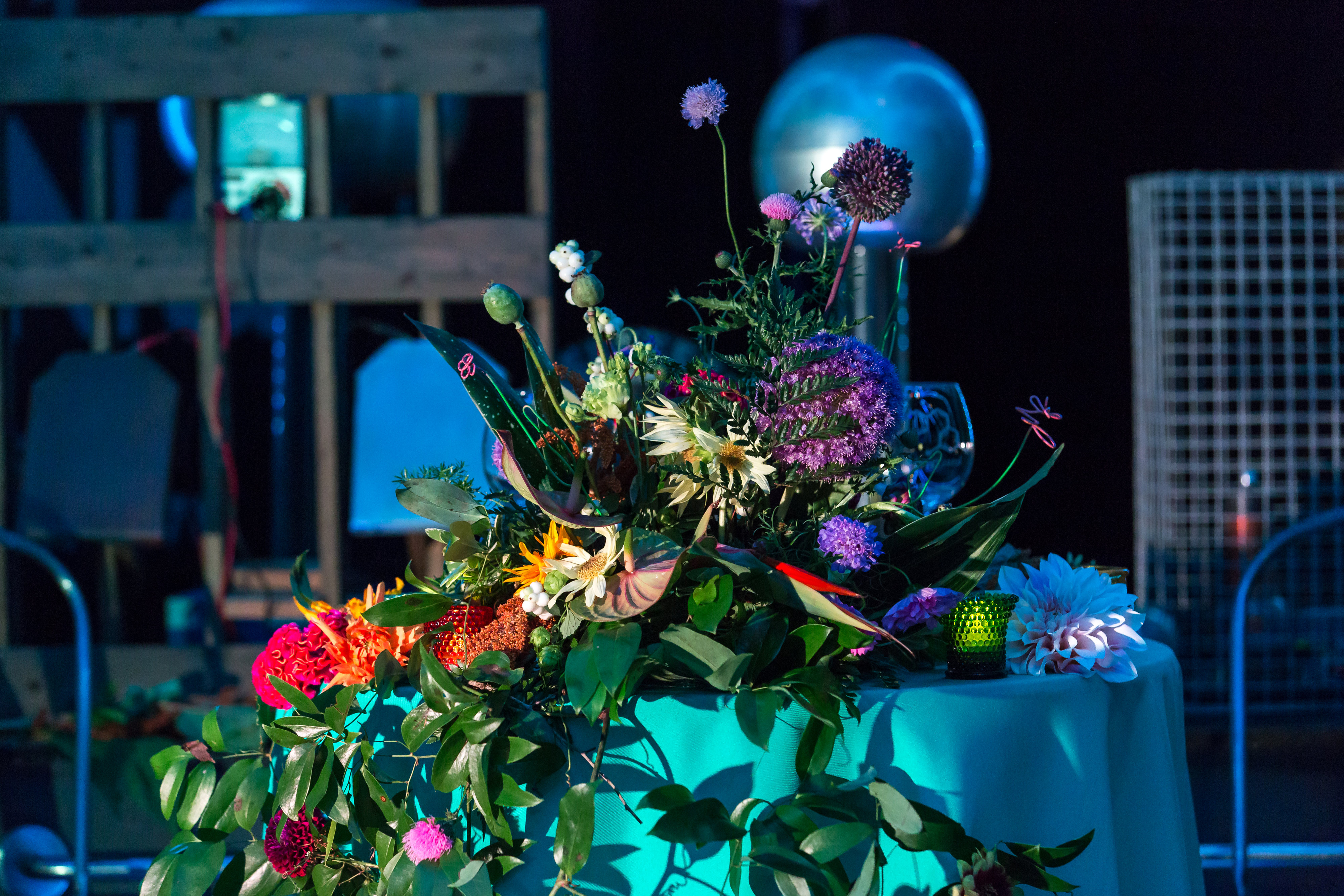 Wedding flower arrangement at the Science Center