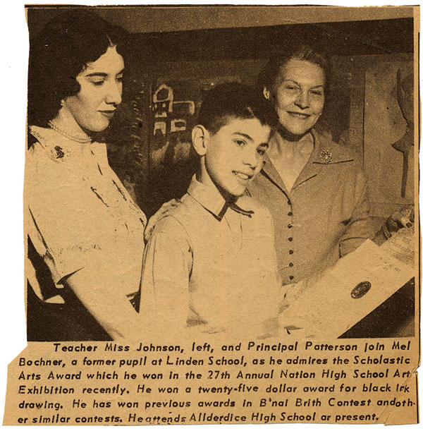 Old yellowed newspaper clipping of young boy receiving an award.