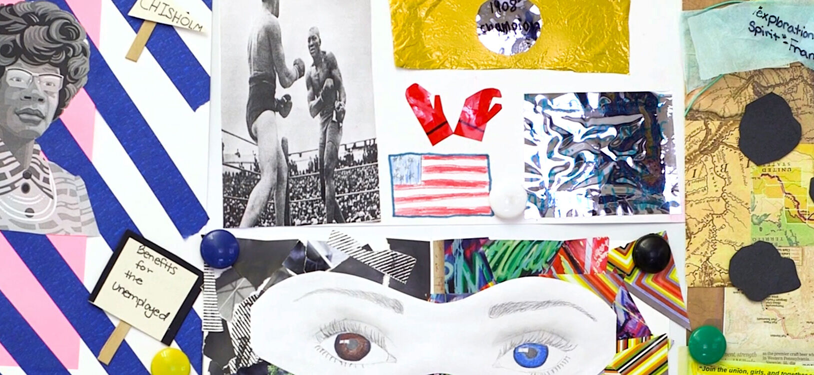 A collage of student artwork.