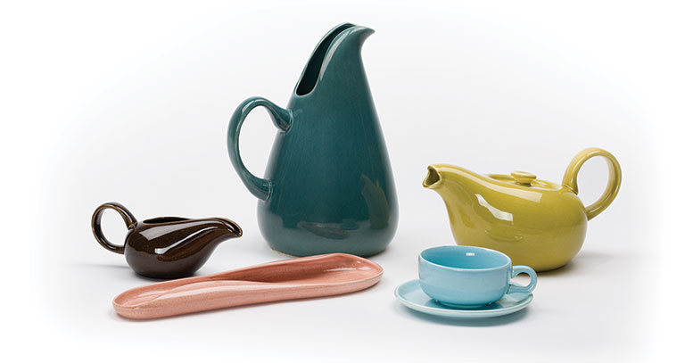 A collection of colorful dinnerware