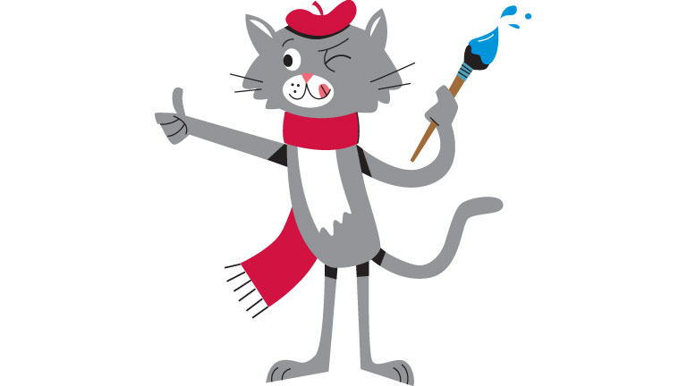A cartoon illustration of a cat holding a paintbrush