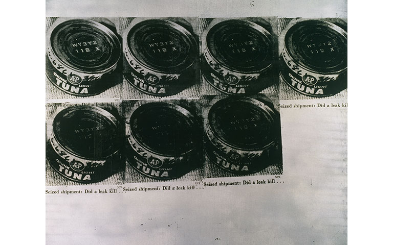 A series of black and white photos of cans of tuna