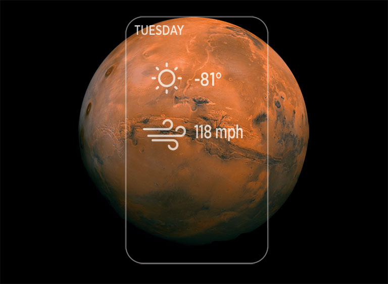 An image showing mars with a weather report superimposed over it