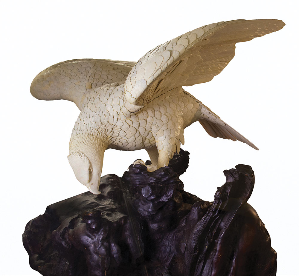 An eagle carved from ivory