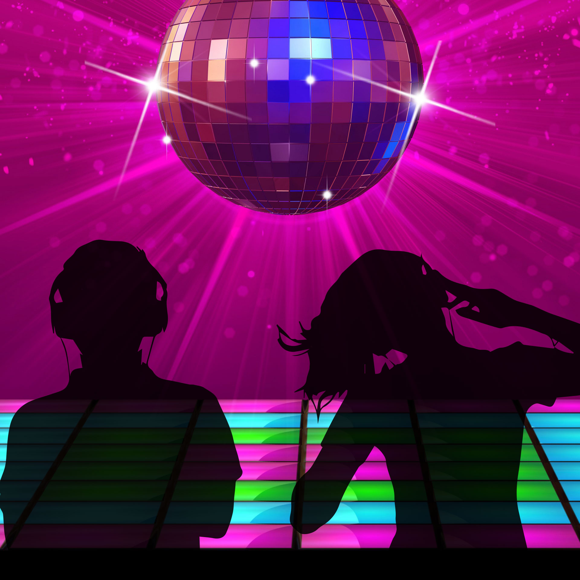 teens dancing with disco ball in background