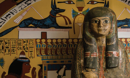 A view of an egyptian mummy in an exhibit.