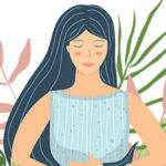 An illustration of a women sitting peacefully among plants