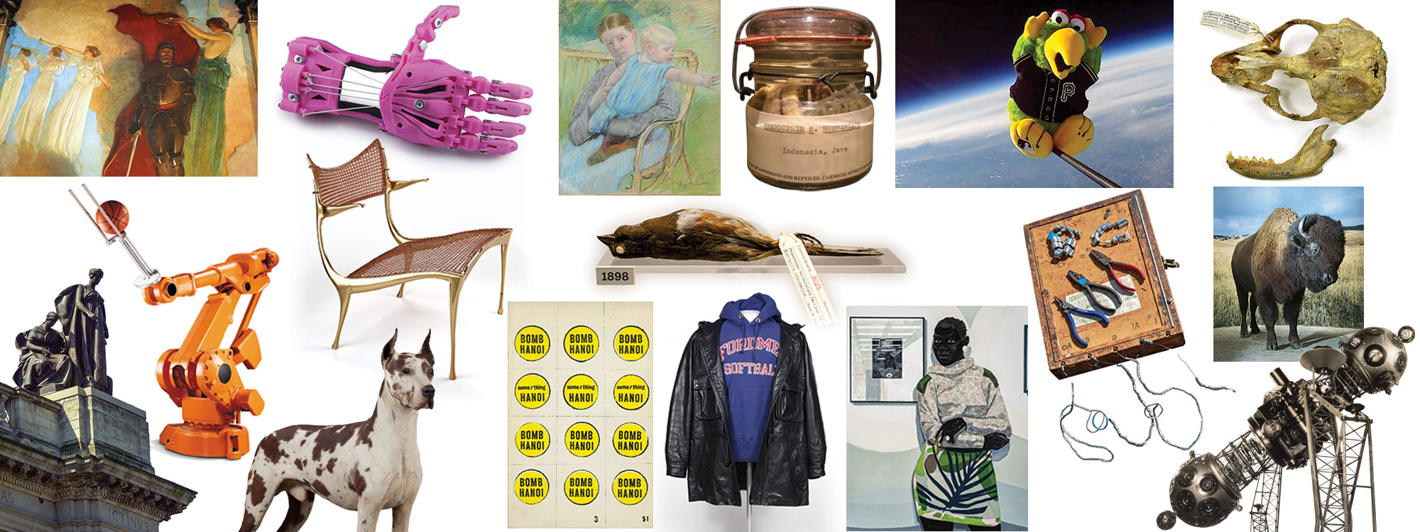 A collage of objects from the Museum collections