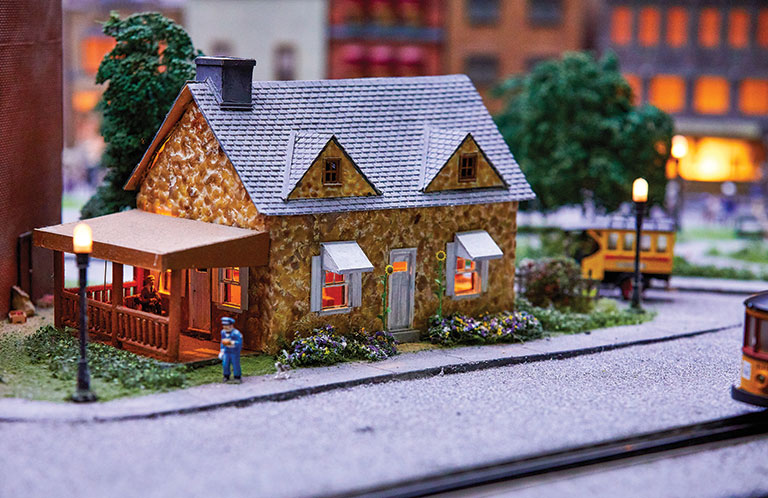 A miniature version of Mr. Rogers house in the Miniature Railroad display