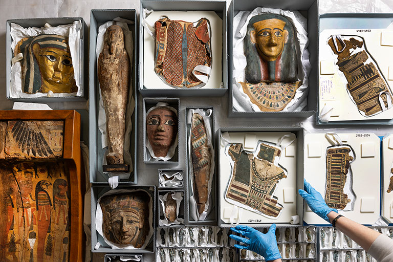 A selection of ancient Egyptian funerary objects .