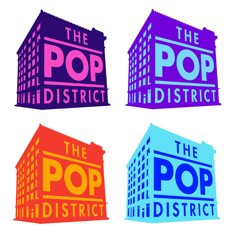 Four pop district logos