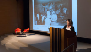 Ingrid Schaffner speaking at a podium