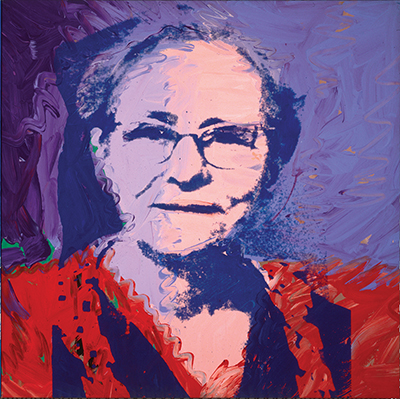 painting of Andy Warhol's mother wearing glasses and an apron