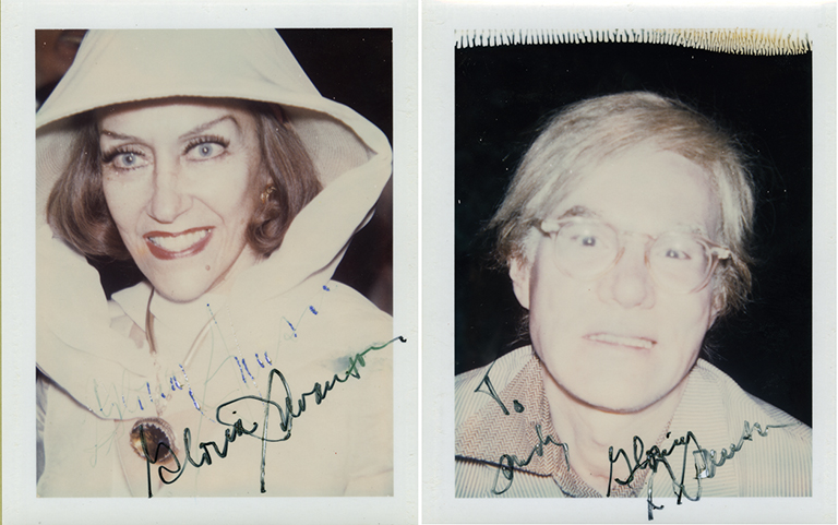 Polaroid photos of Gloria Swanson and Andy Warhol