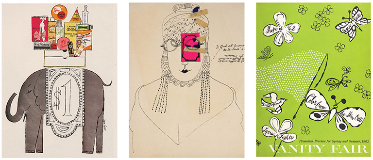three examples of Warhol's early commercial work