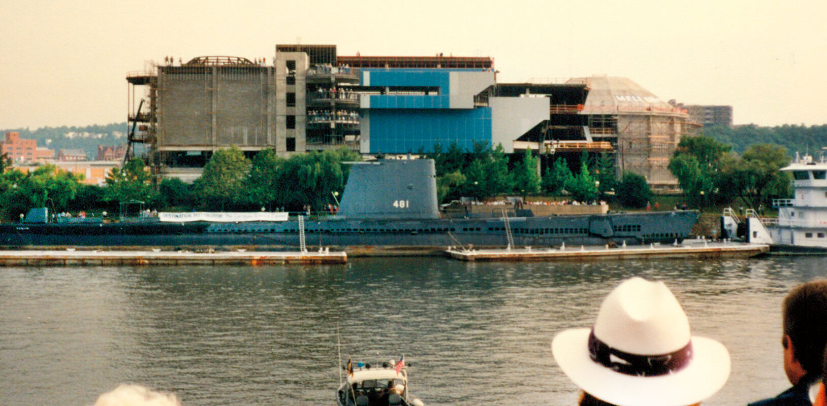 A 1990 photo of the USS Requin submarine in front of the Carnegie Science Center