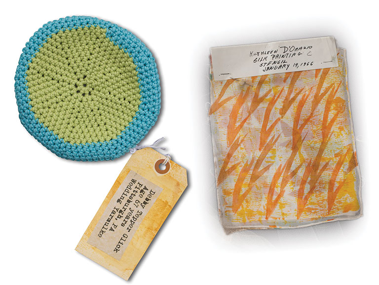 A yarmulke and vintage swatches of cloth
