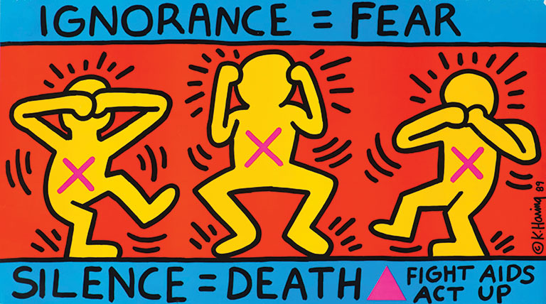 Poster that reads Ignorance equals fear and death equals silence.