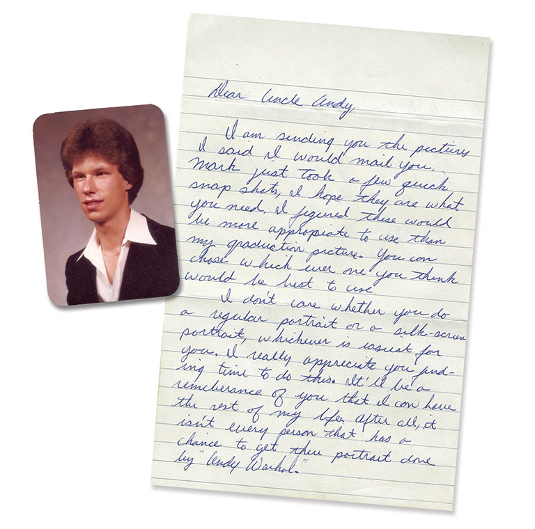 Graduation photo and letter written to Andy Warhol from his nephew