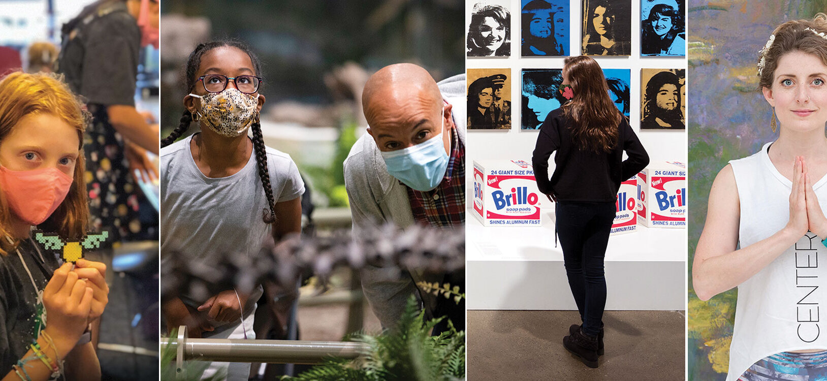 Three images of museum visitors