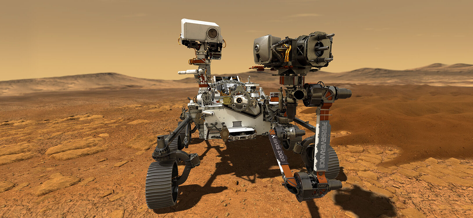 Illustration of the rover Perseverance on the surface of Mars