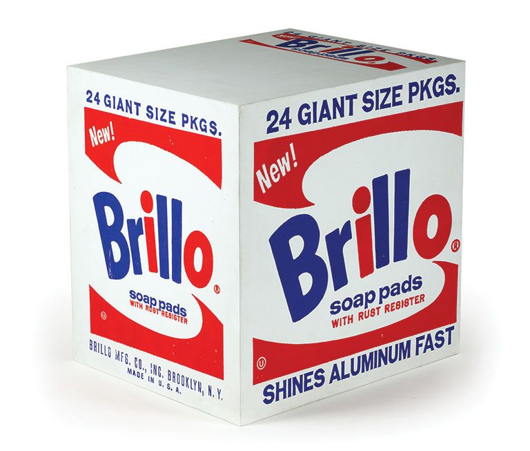 A square box with the words Brillo printed on it.