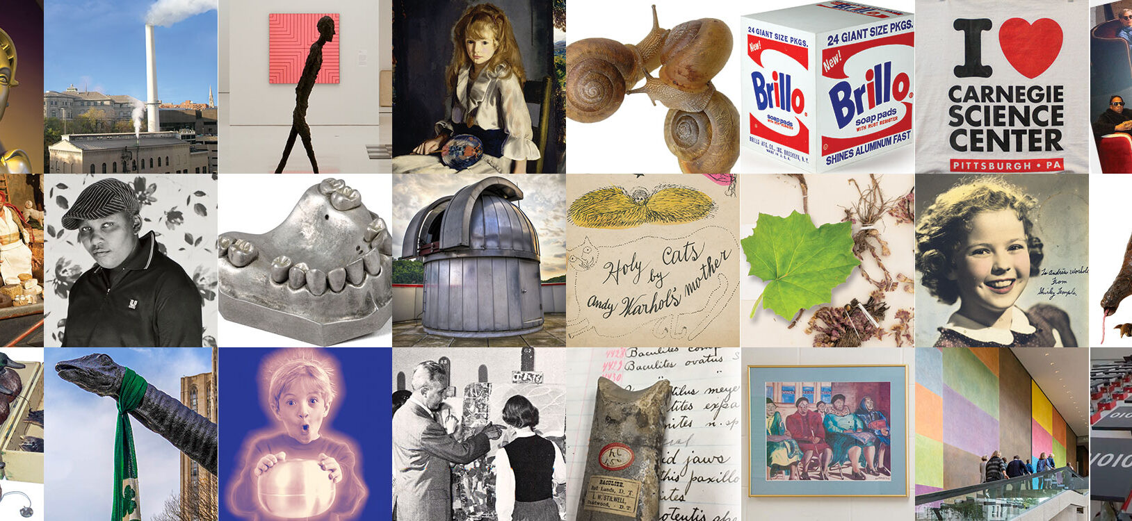 A collage of museum objects.