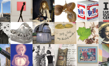 A collage of museum objects.