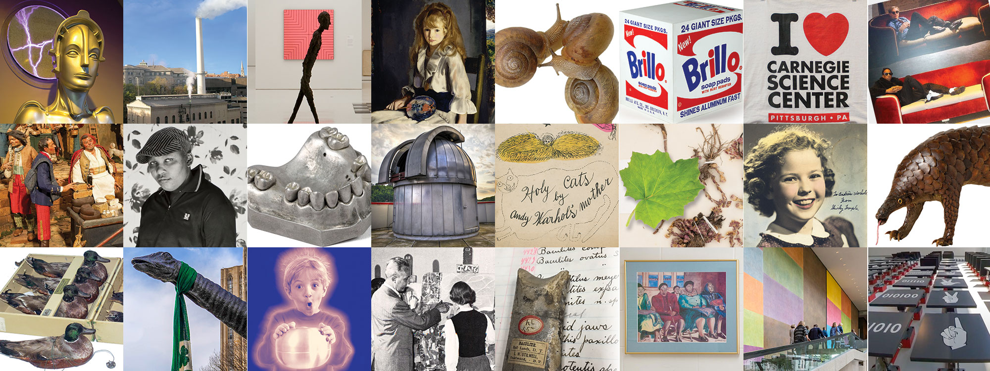 A collage of museum objects.