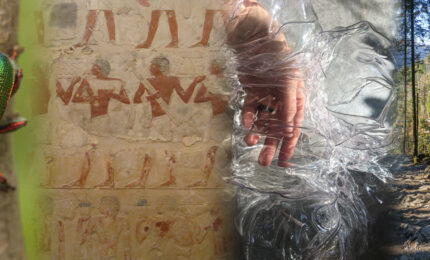 A beetle, hieroglyphics and a hand in plastic