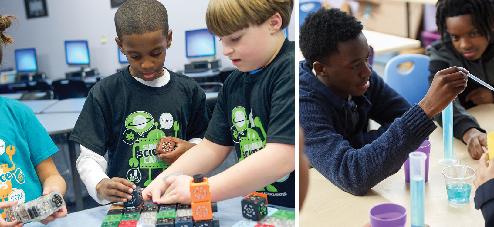 Young people participating in science experiments.