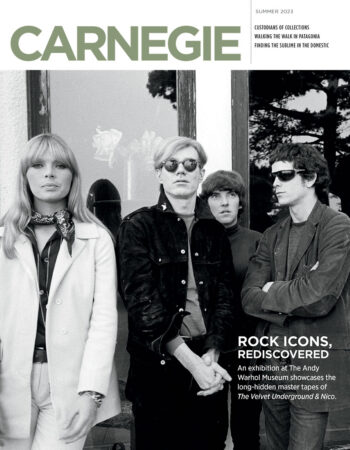 The cover of the summer issue of Carnegie magazine depicting Andy Warhol and some of the members of the Velvet Underground