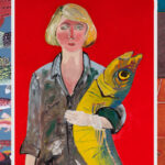 Three paintings by the artist, Joan Brown.