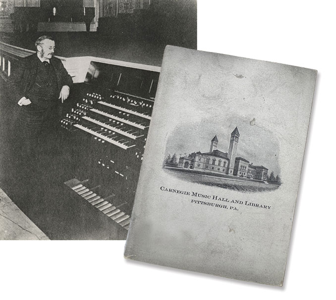 Man standing beside organ at Carnegie Music Hall