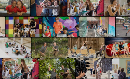 Collage of children and adults in various settings