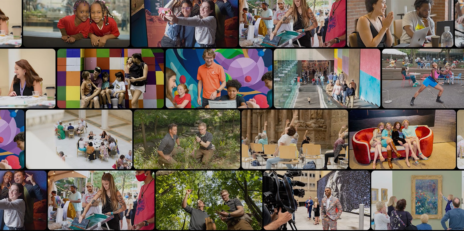 Collage of children and adults in various settings
