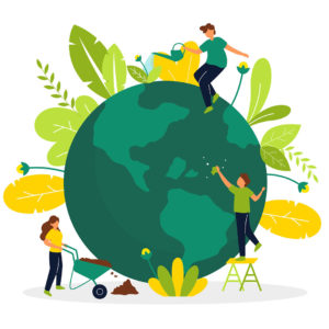 Illustration of teens helping earth