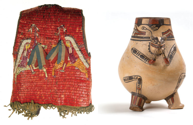 a lakota indian vest and a vase