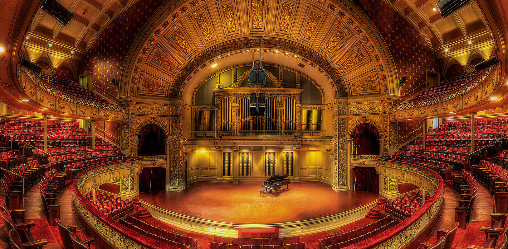 Dramatic, panoramic view of Carnegie Music Hall
