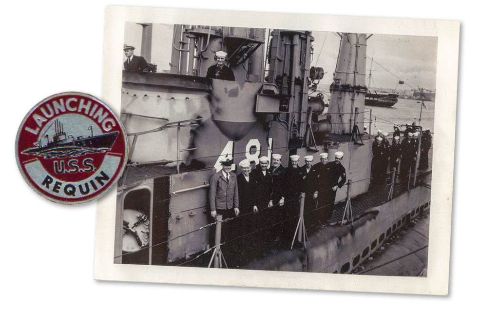 A vintage patch and photo from the Requin submarine's history