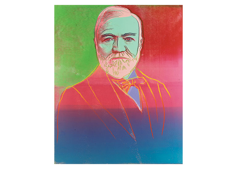 A portrait of Andrew Carnegie done bu Andy Warhol