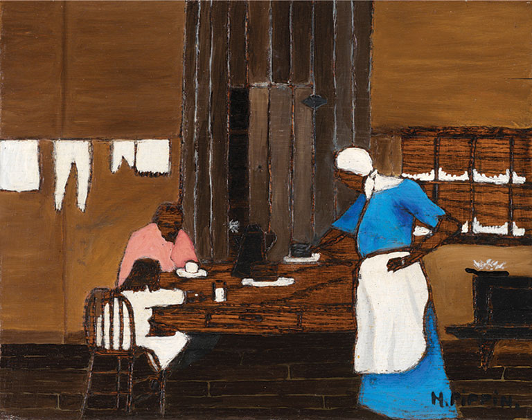 A painting of an African-American family eating supper at a table.