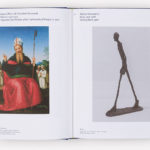 A book open to a spread showing art from a museum collection