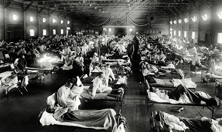 Vintage photo of people being treated for the spanish flu