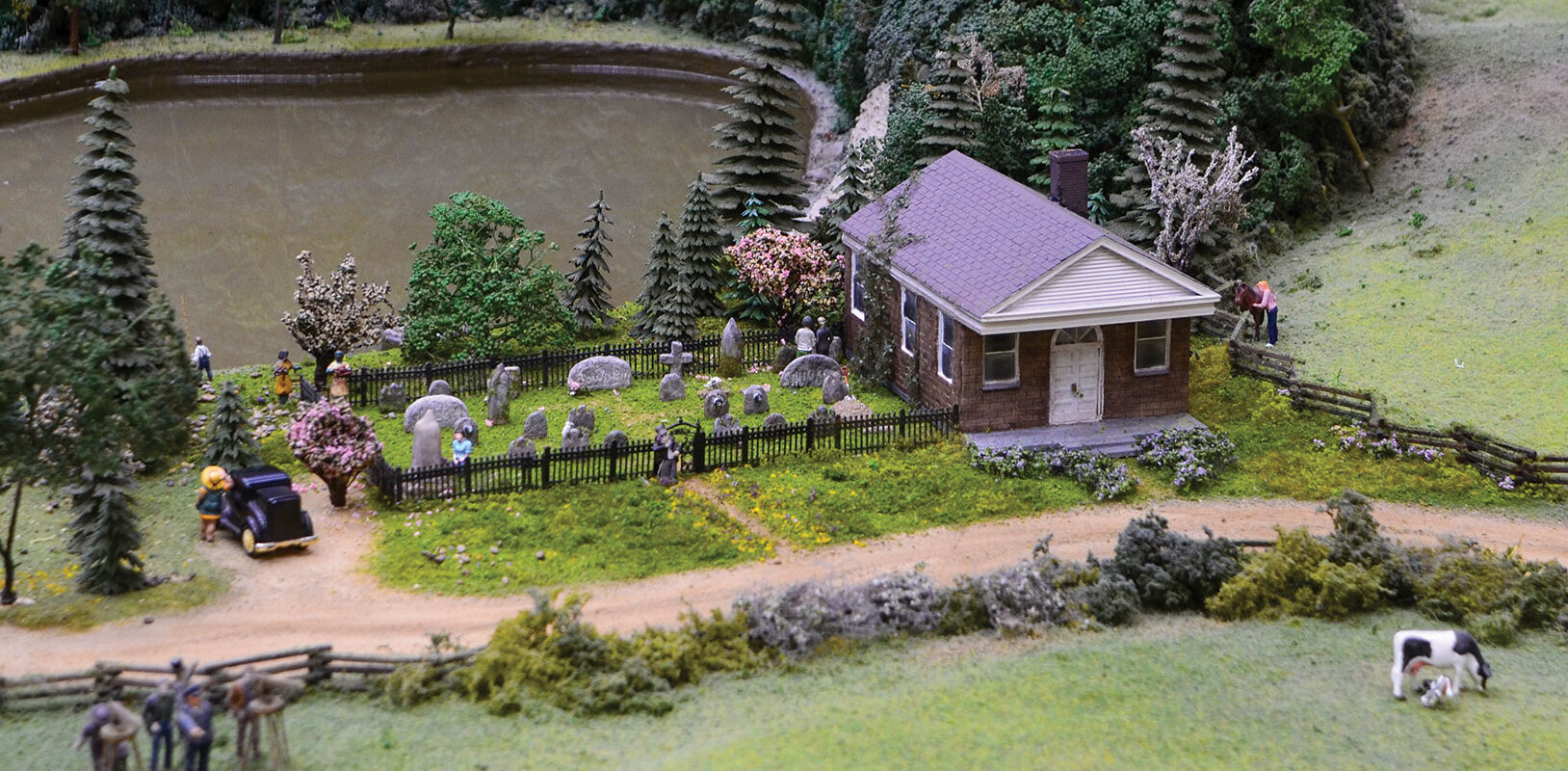A miniature model of a graveyard and chapel
